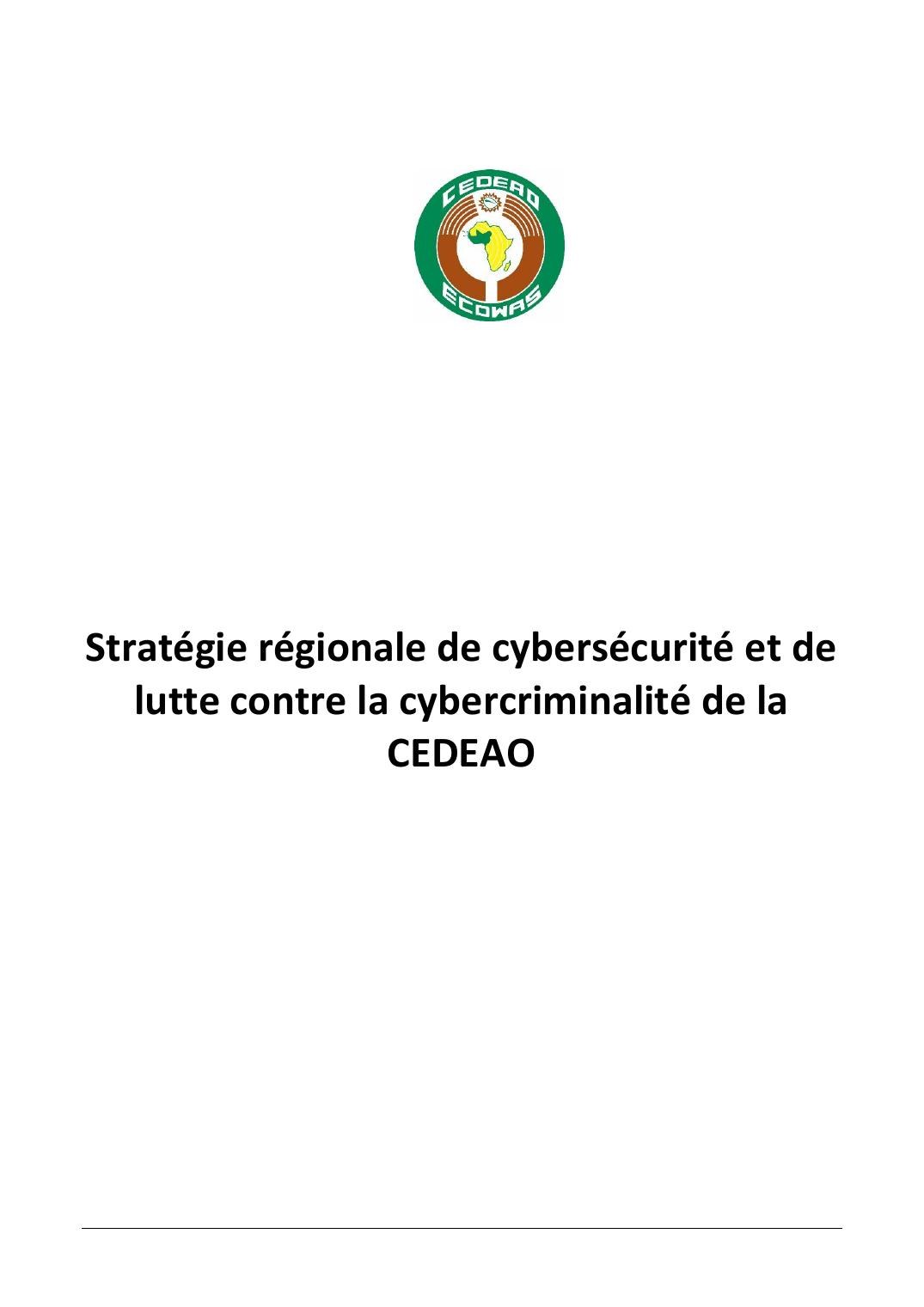 Première page de la stratégie régionale de cybersécurité et de lutte contre la cybercriminalité de la CEDEAO
