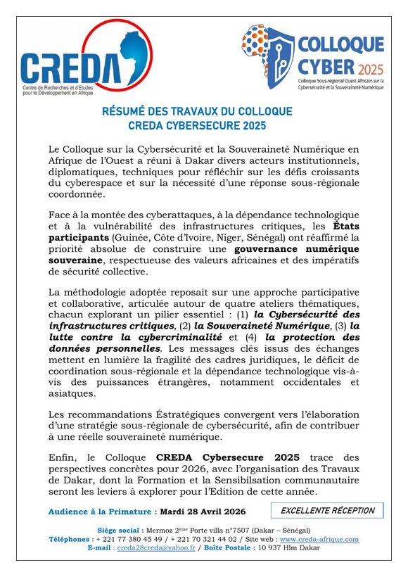 Première page du résumé du colloque 2025